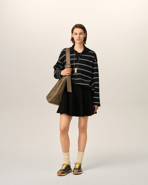 Black striped cotton polo with Ami patch - Woman - 9 - AMI Paris - Ami Paris