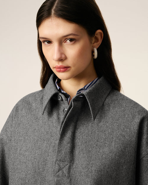 Grey Wool  Long  Sleeves Polo Shirt - 10 - Ami Paris