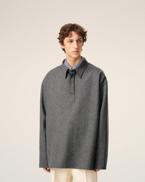 Grey Wool  Long  Sleeves Polo Shirt - 3 - Ami Paris