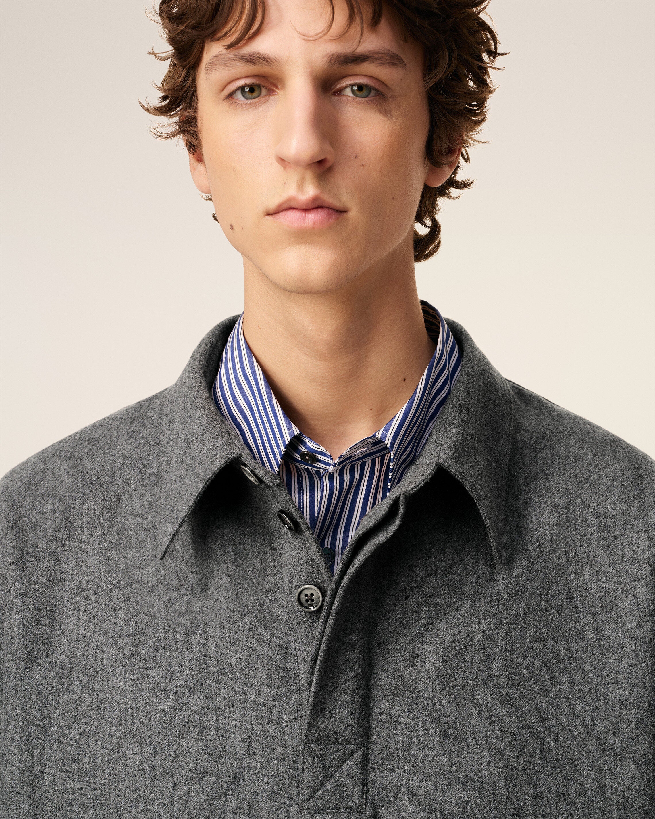 グレー ウール ロングスリーブ ポロシャツ グレー | AMI PARIS