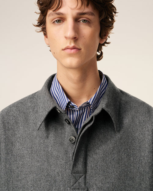 Grey Wool  Long  Sleeves Polo Shirt - 4 - Ami Paris