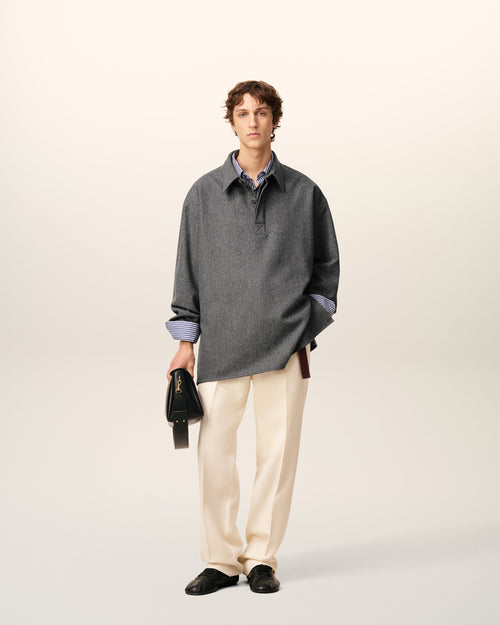 Grey Wool  Long  Sleeves Polo Shirt - 1 - Ami Paris