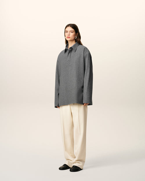 Grey Wool  Long  Sleeves Polo Shirt - 12 - Ami Paris