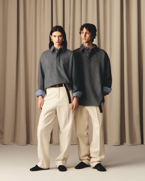 Grey Wool  Long  Sleeves Polo Shirt - 13 - Ami Paris