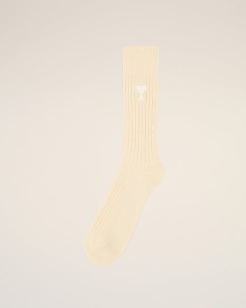 Beige Cotton Ami de Coeur Socks - 1 - Ami Paris