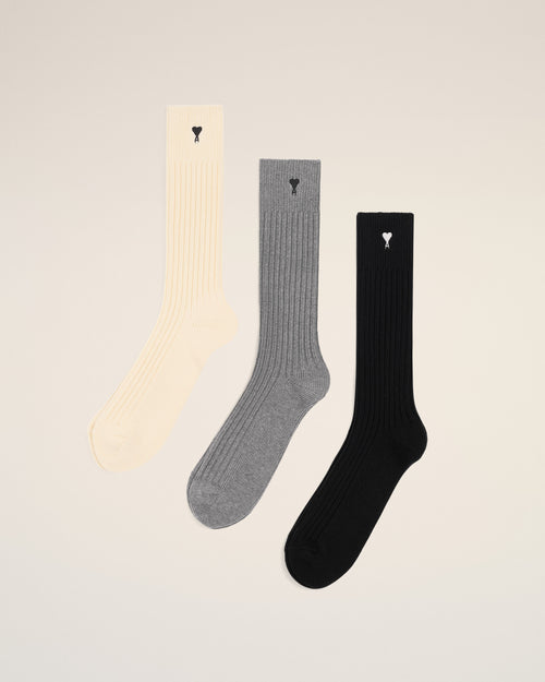 Cotton Three Pack Black Ami De Coeur Socks - 2 - Ami Paris