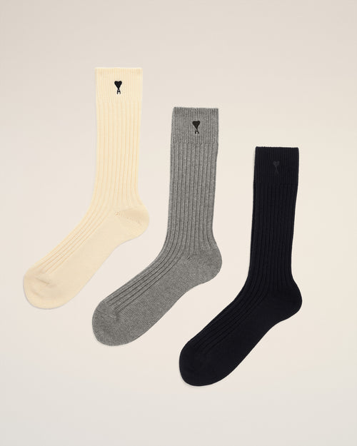 White Cotton Three Pack  Ami De Coeur Socks - 2 - Ami Paris