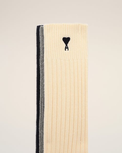 White Cotton Three Pack  Ami De Coeur Socks - 5 - Ami Paris