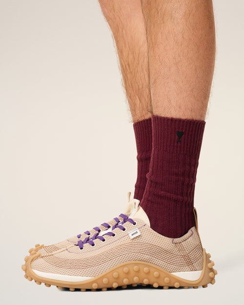 Burgundy Cotton Ami De Coeur Socks - 2 - Ami Paris