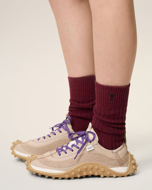 Burgundy Cotton Ami De Coeur Socks - 4 - Ami Paris