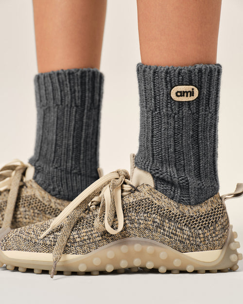                                 Calcetines grises de lana con parche Ami - 3                             - Ami Paris