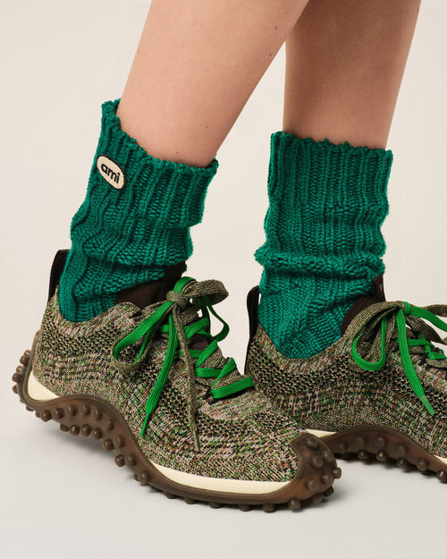 Green wool socks with Ami patch - Woman - 5 - AMI Paris - Ami Paris