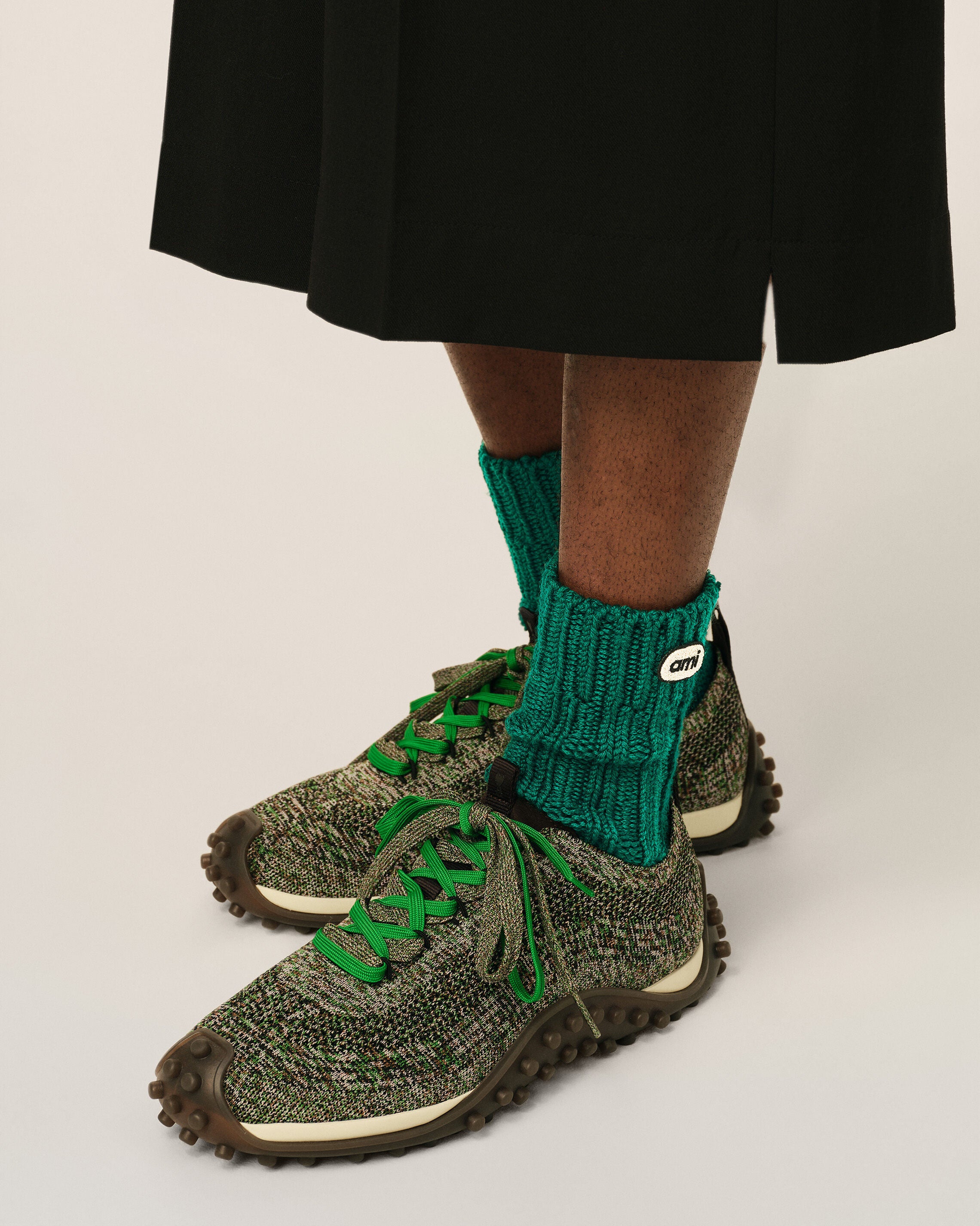 Green wool socks with Ami patch - 2
