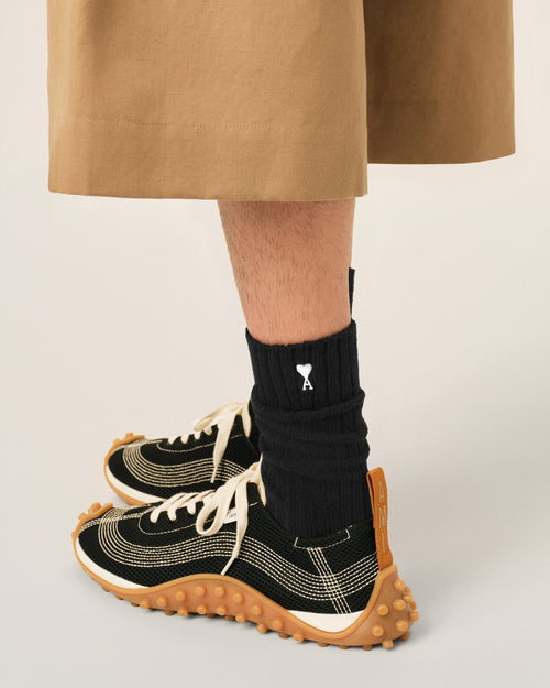 Black cotton socks with Ami de Coeur - 1 - Ami Paris