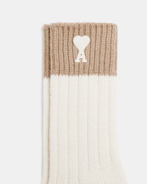 White bicolor wool socks with Ami de Coeur - 1 - Ami Paris