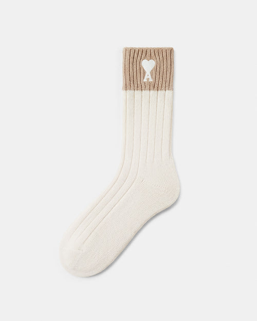                                 White bicolor wool socks with Ami de Coeur - 3                             - Ami Paris