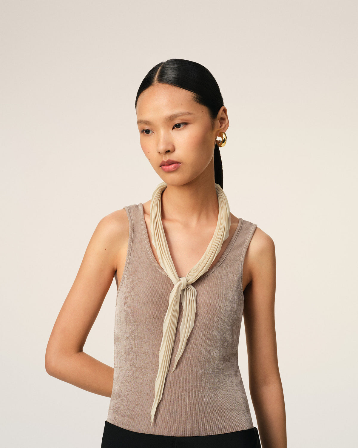 Foulard Beige Losange Plissé - 6