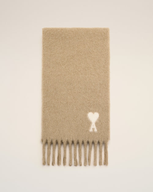 Beige alpaca scarf with Ami de Coeur - Woman - 4 - AMI Paris - Ami Paris