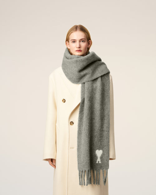 Grey Alpaca  Ami De Coeur Scarf - 4 - Ami Paris