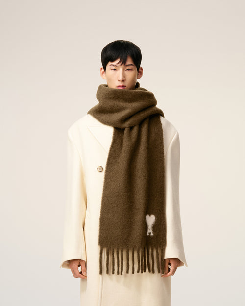Brown Alpaca Off White Ami De Coeur Scarf - 1 - Ami Paris