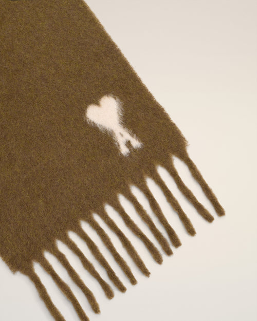 Brown Alpaca Off White Ami De Coeur Scarf - 6 - Ami Paris