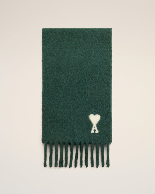 Green alpaca scarf with Ami de Coeur - BOTTLE GREEN - Ami Paris