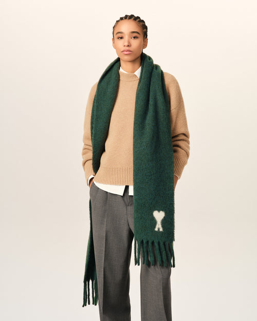 Green alpaca scarf with Ami de Coeur - Woman - 5 - AMI Paris - Ami Paris