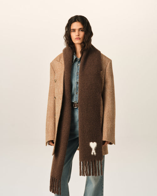 Brown alpaca scarf with Ami de Coeur - Woman - 5 - AMI Paris - Ami Paris