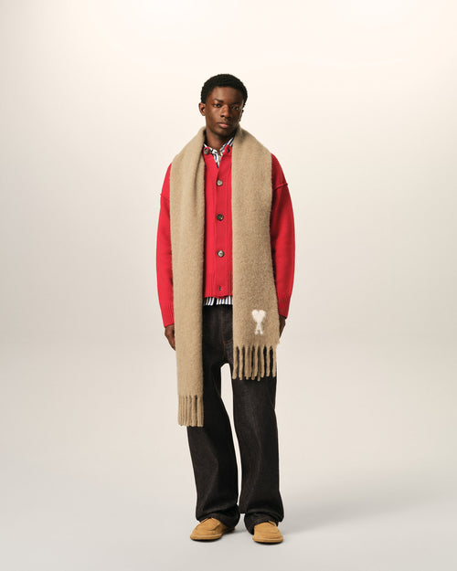 Beige alpaca scarf with Ami de Coeur - Man - 2 - AMI Paris - Ami Paris
