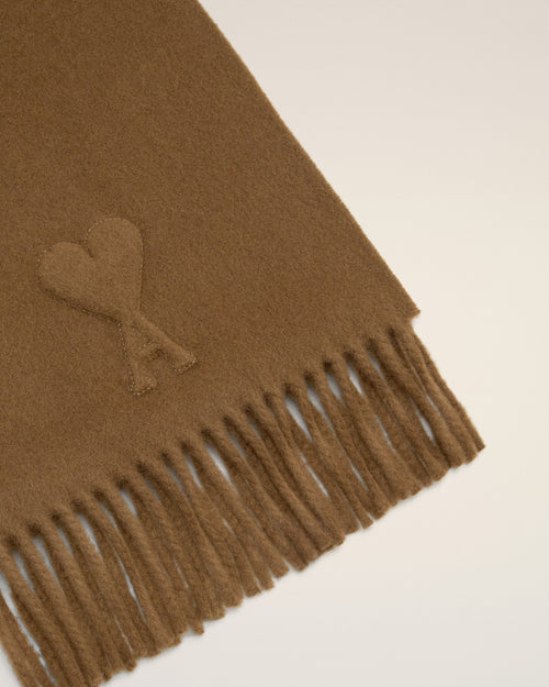 Brown Wool Embossed Ami De Coeur Scarf - 3 - Ami Paris