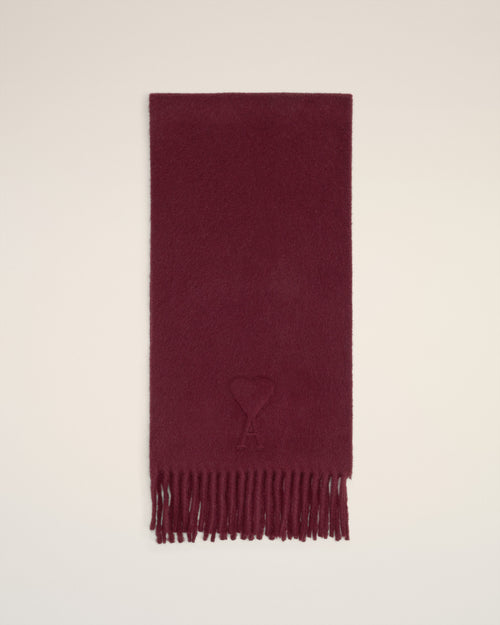 Burgundy  Wool Embossed Ami De Coeur Scarf - 1 - Ami Paris
