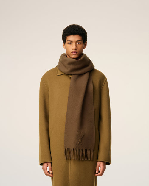 Brown Wool Embossed Ami De Coeur Scarf - 2 - Ami Paris