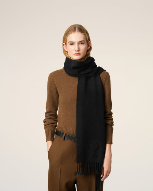Black Wool Embossed Ami De Coeur Scarf - 4 - Ami Paris