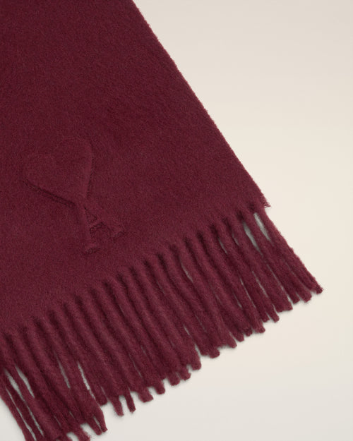 Burgundy  Wool Embossed Ami De Coeur Scarf - 3 - Ami Paris