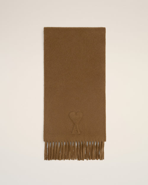                             Brown Wool Embossed Ami De Coeur Scarf - 3                         - Ami Paris