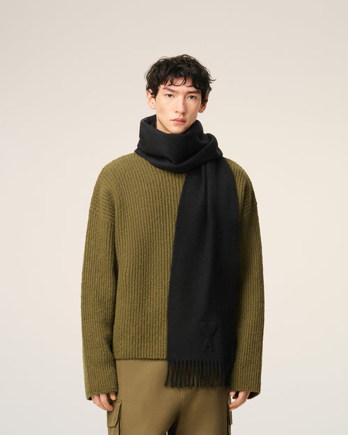 Black Wool Embossed Ami De Coeur Scarf - 2 - Ami Paris