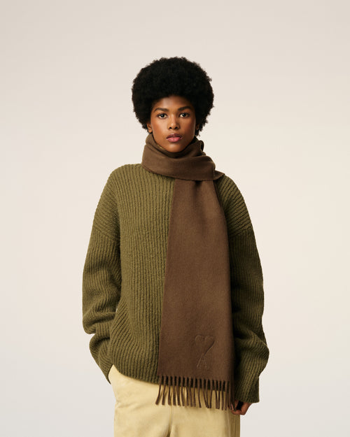 Brown Wool Embossed Ami De Coeur Scarf - 4 - Ami Paris