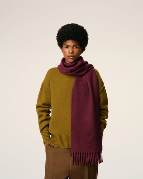 Burgundy  Wool Embossed Ami De Coeur Scarf - 4 - Ami Paris