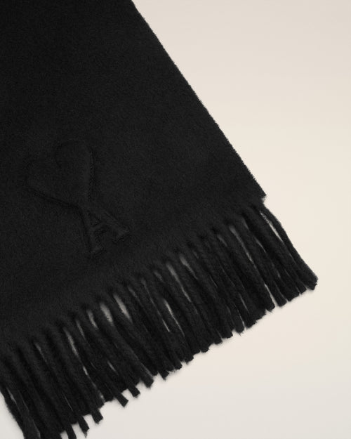 Black Wool Embossed Ami De Coeur Scarf - 3 - Ami Paris
