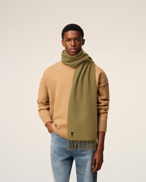 Green Wool  Ami De Coeur Scarf - 2 - Ami Paris