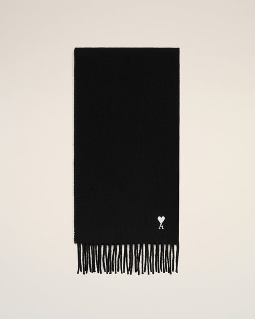 Black wool scarf with Ami de Coeur - BLACK - Ami Paris