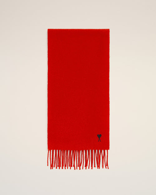 Red wool scarf with Ami de Coeur - RUBY RED - Ami Paris