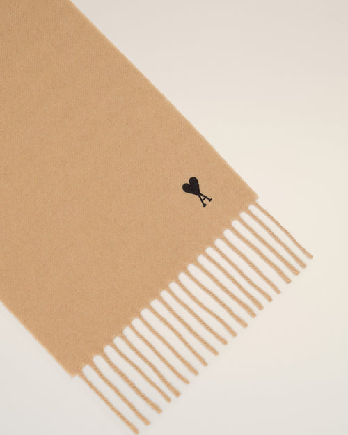 Beige wool scarf with Ami de Coeur - Woman - 6 - AMI Paris - Ami Paris