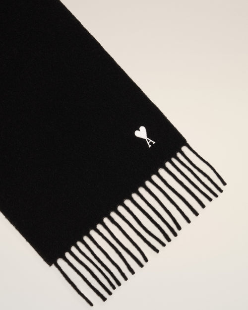 Black wool scarf with Ami de Coeur - Woman - 6 - AMI Paris - Ami Paris