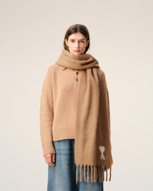                             Brown Alpaca Ami De Coeur Scarf - 3                         - Ami Paris