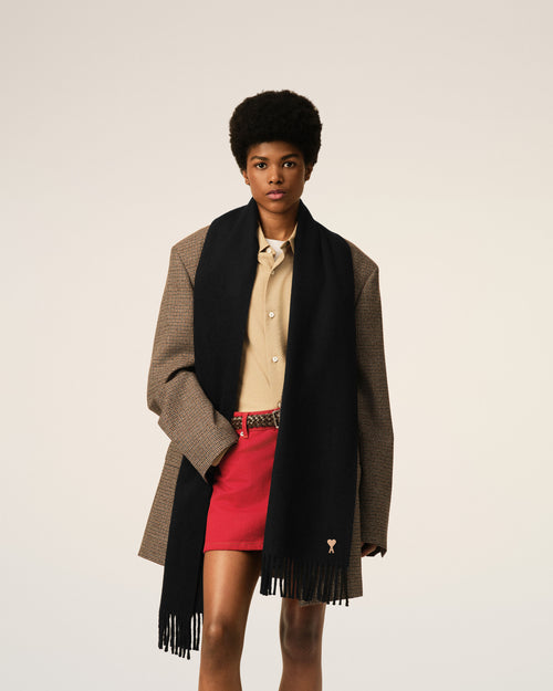 Black wool scarf with Ami de Coeur patch - Woman - 5 - AMI Paris - Ami Paris