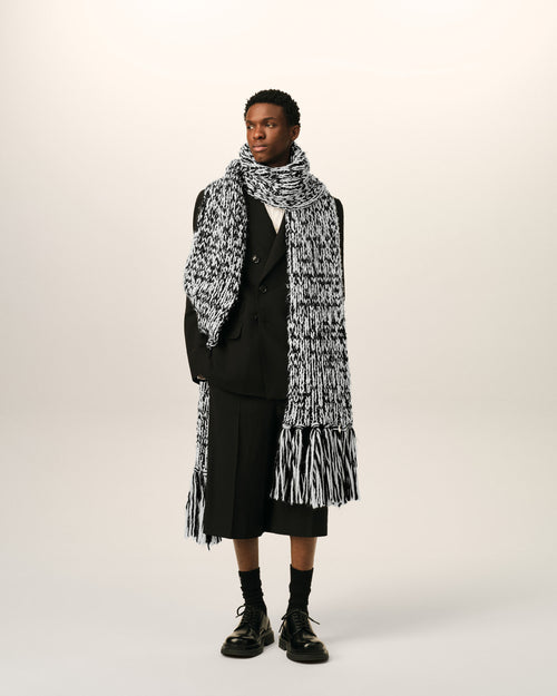 Bicolor black and white wool knit scarf - Man - 2 - AMI Paris - Ami Paris