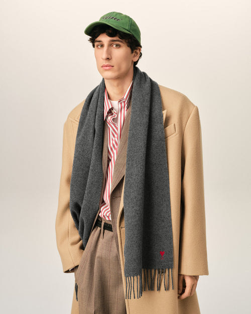 Grey wool scarf with Ami de Coeur - Man - 2 - AMI Paris - Ami Paris