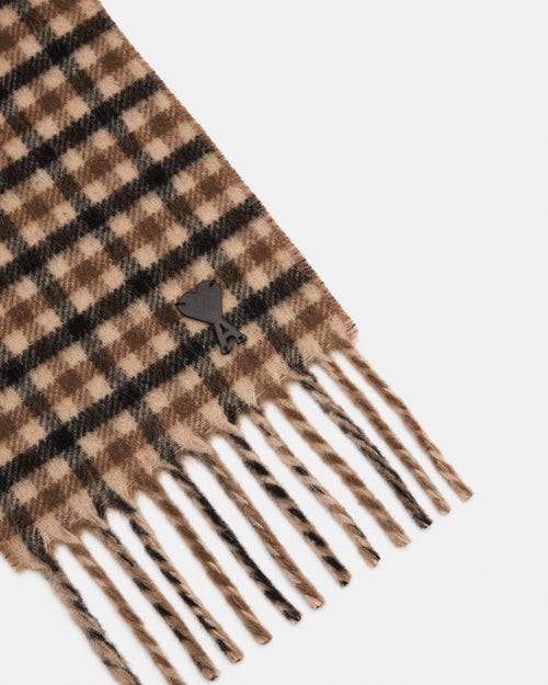 Echarpe à carreaux marron patch Ami de Coeur - Homme - 2 - AMI Paris - Ami Paris
