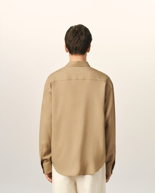 Beige boxy viscose twill shirt - Man - 5 - AMI Paris - Ami Paris